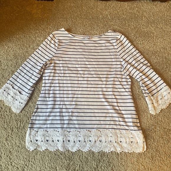 Charter Club Tops - Charter Club Striped Lace Blouse